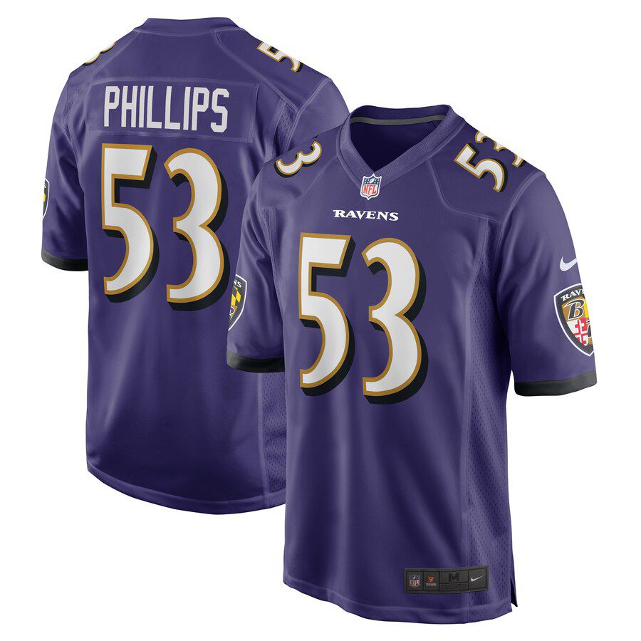 Men Baltimore Ravens #53 Del Shawn Phillips Nike Purple Game Player NFL Jersey